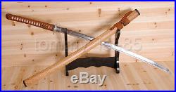 Handmade Katana Damascus Clay Tempered Full Tang Samurai Sword Iron Tsuba Sharp