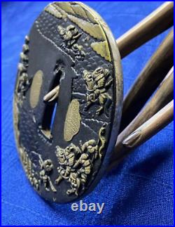 High quality Tsuba Japanese Sword Guard of Iron Edo Period From JAPAN Antique