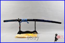 Iron Musashi Tsuba Samurai Katana Blue Dragon Engraved Saya Sharp Japanese Sword