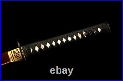 Iron Tsuba Japanese Samurai Sword Katana Folded Red Damascus Steel Sharp Knife