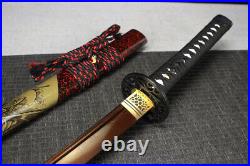 Iron Tsuba Japanese Samurai Sword Katana Folded Red Damascus Steel Sharp Knife