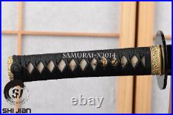 Iron Tsuba Japanese Sword Samurai Wakizashi Damascus Folded Steel Brass Fittings