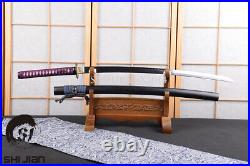 Iron Tsuba katana Japanese sword folded steel clay tempered blade real hamon