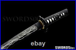 Iron Tsuba self defense Tanto Japanese Sword black Blade Lightning pattern