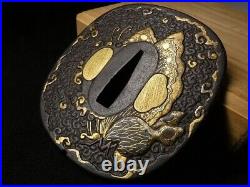 Japan Antique Tsuba Japanese Sword Katana Butterfly and Dragonfly Iron Edo #1737