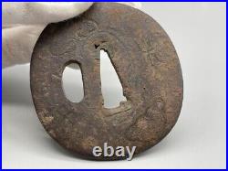 Japanese Antique Brass Inlay Signed Tsuba Fushimi clan Sword Katana Guard Japan Japanese Antique Brass Inlay Signed Tsuba Fushimi clan Sword Katana Guard Japan