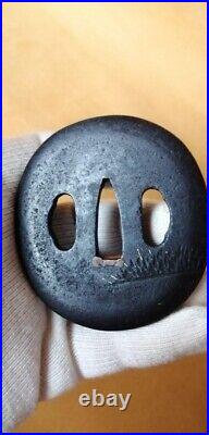 Japanese Antique Carved Inlay Iron Tsuba Katana Samurai Sword Guard from Japan Japanese Antique Carved Inlay Iron Tsuba Katana Samurai Sword Guard from Japan