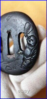 Japanese Antique Carved Inlay Iron Tsuba Katana Samurai Sword Guard from Japan Japanese Antique Carved Inlay Iron Tsuba Katana Samurai Sword Guard from Japan