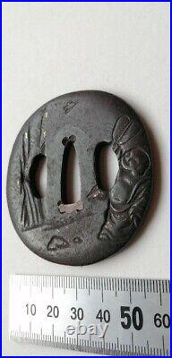 Japanese Antique Carved Inlay Iron Tsuba Katana Samurai Sword Guard from Japan Japanese Antique Carved Inlay Iron Tsuba Katana Samurai Sword Guard from Japan