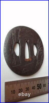 Japanese Antique Carved Inlay Iron Tsuba Katana Samurai Sword Guard from Japan Japanese Antique Carved Inlay Iron Tsuba Katana Samurai Sword Guard from Japan