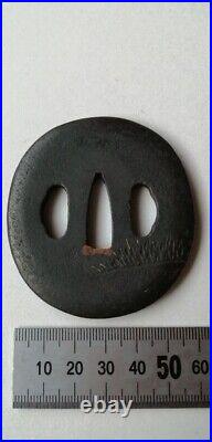 Japanese Antique Carved Inlay Iron Tsuba Katana Samurai Sword Guard from Japan Japanese Antique Carved Inlay Iron Tsuba Katana Samurai Sword Guard from Japan