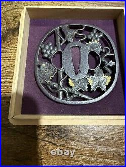 Japanese Antique Grape Tsuba Samurai Edo Period With NBTHK Certificate