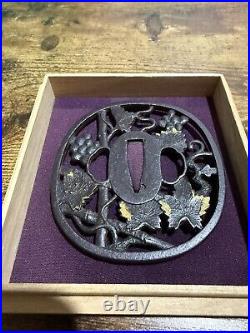 Japanese Antique Grape Tsuba Samurai Edo Period With NBTHK Certificate