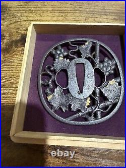 Japanese Antique Grape Tsuba Samurai Edo Period With NBTHK Certificate