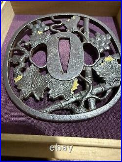 Japanese Antique Grape Tsuba Samurai Edo Period With NBTHK Certificate