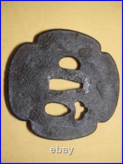 Japanese Antique Inscribed Character Iron Tsuba Samurai Katana Sword Guard Japan Japanese Antique Inscribed Character Iron Tsuba Samurai Katana Sword Guard Japan