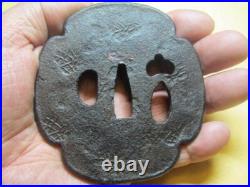 Japanese Antique Inscribed Character Iron Tsuba Samurai Katana Sword Guard Japan Japanese Antique Inscribed Character Iron Tsuba Samurai Katana Sword Guard Japan