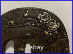 Japanese Antique Samurai Armor TSUBA Katana SwordHilt Flower Gold Inlay(b710)/