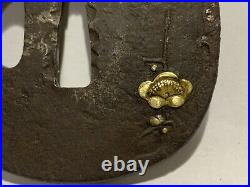 Japanese Antique Samurai Armor TSUBA Katana SwordHilt Flower Gold Inlay(b710)/