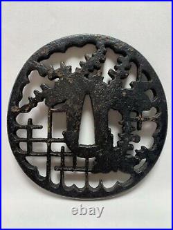 Japanese Antique Samurai Iron OpenWork TSUBA Katana design (b385) /20