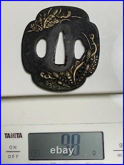 Japanese Antique Samurai TSUBA Katana Sword Hilf Horsetail Inlay (b414)