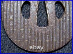 Japanese Antique Stripe Structure iron Gold Inlay Tsuba Sword Katana Guard Japan Japanese Antique Stripe Structure iron Gold Inlay Tsuba Sword Katana Guard Japan