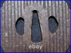 Japanese Antique Stripe Structure iron Gold Inlay Tsuba Sword Katana Guard Japan Japanese Antique Stripe Structure iron Gold Inlay Tsuba Sword Katana Guard Japan