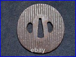 Japanese Antique Stripe Structure iron Gold Inlay Tsuba Sword Katana Guard Japan Japanese Antique Stripe Structure iron Gold Inlay Tsuba Sword Katana Guard Japan