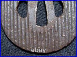Japanese Antique Stripe Structure iron Gold Inlay Tsuba Sword Katana Guard Japan Japanese Antique Stripe Structure iron Gold Inlay Tsuba Sword Katana Guard Japan
