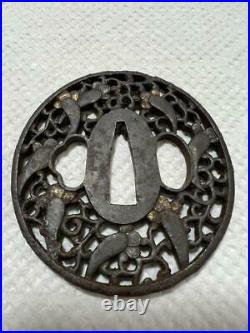 Japanese Antique Tsuba of Katana Samurai Sword Guard Iron Rare Design 44-A1