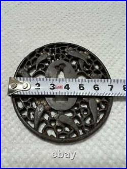 Japanese Antique Tsuba of Katana Samurai Sword Guard Iron Rare Design 44-A1