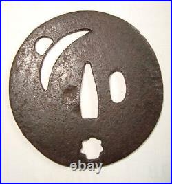 Japanese Antique Tsuba of Katana Samurai Sword Guard Iron Rare Design 45-B68