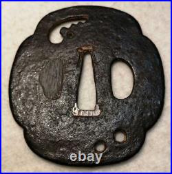 Japanese Antique Tsuba of Katana Samurai Sword Guard Iron Rare Design 45-B99