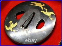 Japanese Antique Tsuba of Katana Samurai Sword Guard Iron Rare Design 45-C23