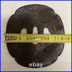 Japanese Antique Tsuba of Katana Samurai Sword Guard Iron Rare Design 46-B26