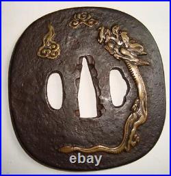 Japanese Antique Tsuba of Katana Samurai Sword Guard Iron Rare Design 46-C19