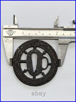 Japanese Antique Tsuba of Katana Samurai Sword Guard Iron Rare Design 46-D17
