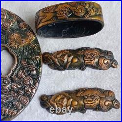 Japanese Antique Tsuba of Katana Samurai Sword Guard Iron Rare Design 511-B94