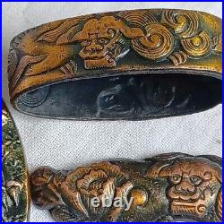 Japanese Antique Tsuba of Katana Samurai Sword Guard Iron Rare Design 511-B94