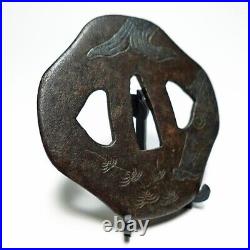 Japanese Antique Tsuba of Katana Samurai Sword Guard Iron Rare Design 58-A81