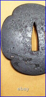 Japanese Antique Tsuba of Katana Samurai Sword Guard Iron Rare Design 58-A87