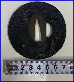 Japanese Antique Tsuba of Katana Samurai Sword Guard Iron Rare Design 58-B69
