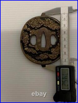 Japanese Antique Tsuba of Katana Samurai Sword Guard Iron Rare Design 58-D50
