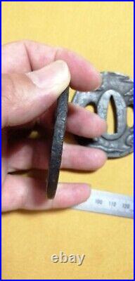 Japanese Antique Tsuba of Katana Samurai Sword Guard Iron Rare Design 58-E55