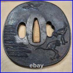 Japanese Antique Tsuba of Katana Samurai Sword Guard Iron Rare Design 58-F12