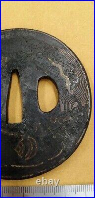 Japanese Antique Tsuba of Katana Samurai Sword Guard Iron Rare Design 58-F31