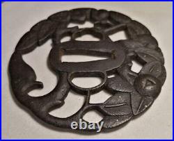 Japanese Antique Tsuba of Katana Samurai Sword Guard Iron Rare Design 59-A89