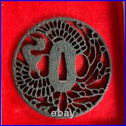 Japanese Antique Tsuba of Katana Samurai Sword Guard Iron Rare Design 64-E31