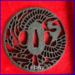 Japanese Antique Tsuba of Katana Samurai Sword Guard Iron Rare Design 64-E31