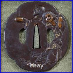 Japanese Antique Tsuba of Katana Samurai Sword Guard Iron Rare Design 66-D38